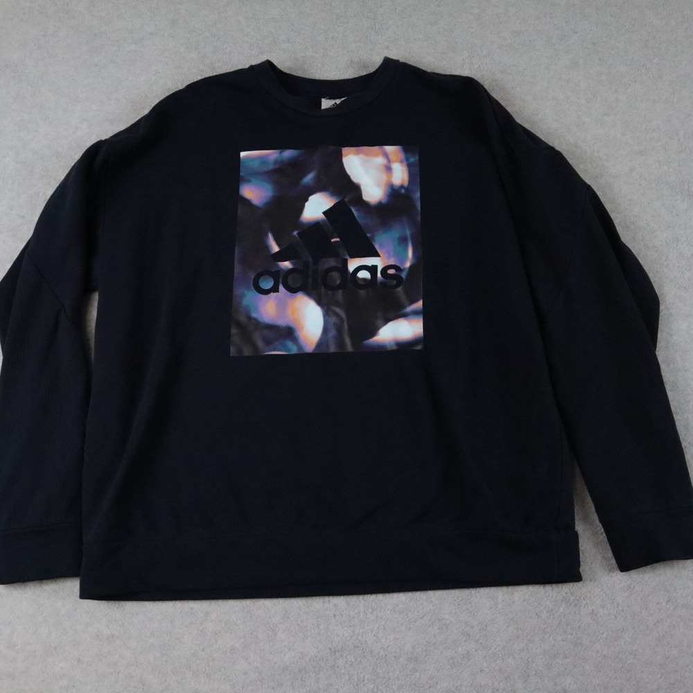 Adidas‎ Sweatshirt Mens Large Pullover Knit Center Logo Dark Blue Long Sleeve